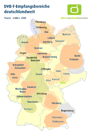 DVB-T-Empfangsbereiche deutschlandweit