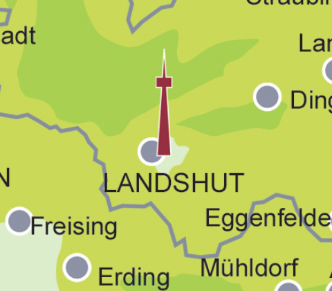 Versorgungsgebiet DVB-T in der Region Landshut (Quelle: Projektbro DVB-T Bayern)