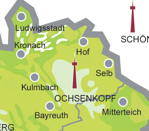 Versorgungsgebiet DVB-T in der Region Ochsenkopf / Fichtelgebirge (Quelle: Projektbro DVB-T Bayern)