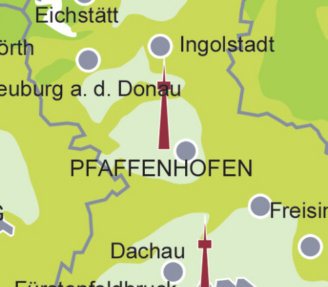 Versorgungsgebiet DVB-T in der Region Pfaffenhofen (Quelle: Projektbro DVB-T Bayern)