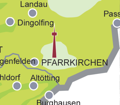 Versorgungsgebiet DVB-T in der Region Pfarrkirchen (Quelle: Projektbro DVB-T Bayern)