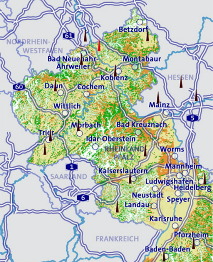 Versorgungsgebiet DVB-T Rheinland-Pfalz (Quelle: Projektbüro DVB-T Südwesten / SWR - Südwestrundfunk Deutschland)